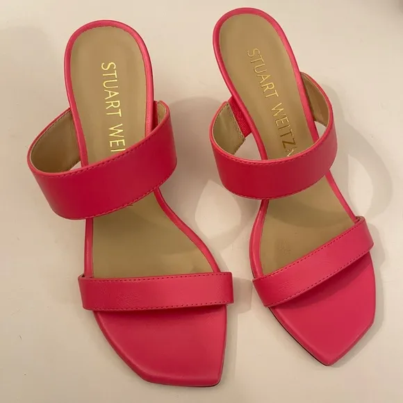 Stuart Weitzman Kristal Pink Leather Slide Sandals