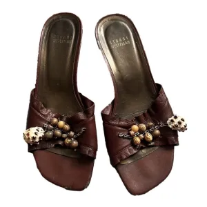 Stuart Weitzman Leather Conch Shell And Bead Embellished Wooden Heel Sandals