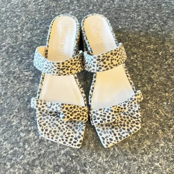 Stuart Weitzman Maisie 35 Sandal Women’s Size 10 Leopard Print Suede Msrp $395