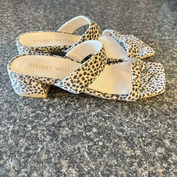 Stuart Weitzman Maisie 35 Sandal Women’s Size 10 Leopard Print Suede Msrp $395