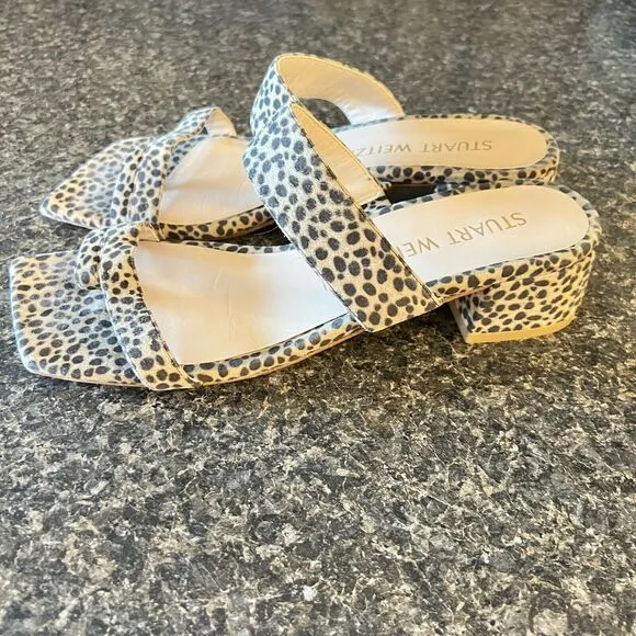 Stuart Weitzman Maisie 35 Sandal Women’s Size 10 Leopard Print Suede Msrp $395