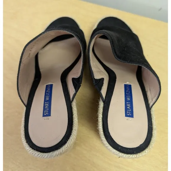 Stuart Weitzman Marabella Suede Espadrille Wedge Sandals Minimalist Black 10