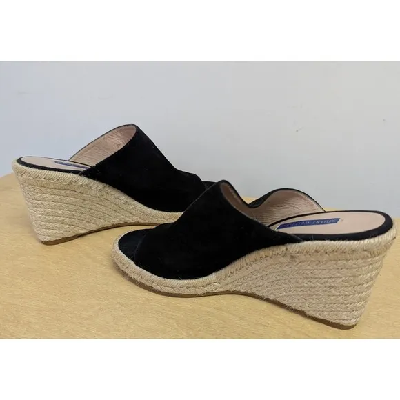 Stuart Weitzman Marabella Suede Espadrille Wedge Sandals Minimalist Black 10