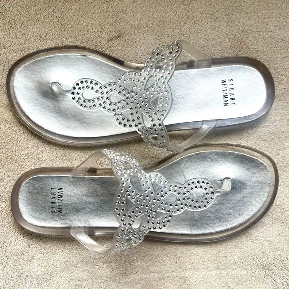 Stuart Weitzman Mermaid Clear Crystal Stones Jelly Sandal Women 9 Fit Like 8-8.5