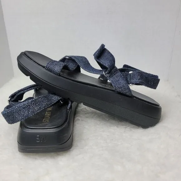Stuart Weitzman Moxie Blue Navy Denim Platform Sport Sandals Size 8