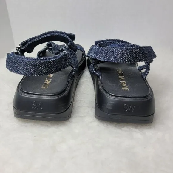 Stuart Weitzman Moxie Blue Navy Denim Platform Sport Sandals Size 8