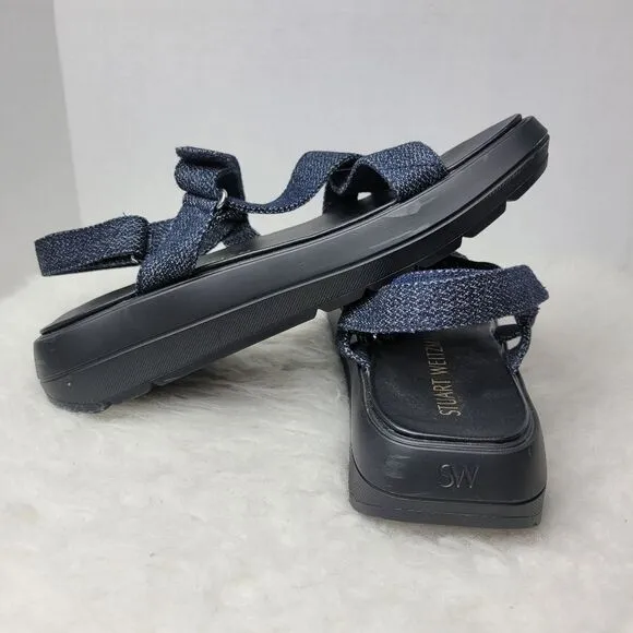 Stuart Weitzman Moxie Blue Navy Denim Platform Sport Sandals Size 8
