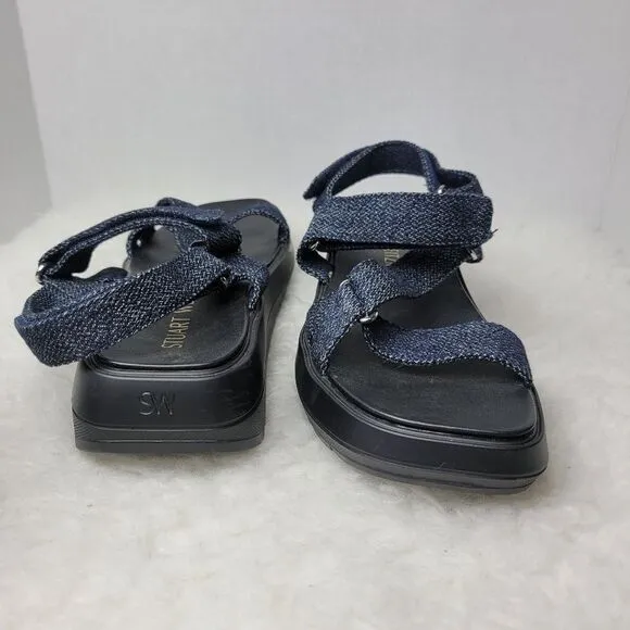 Stuart Weitzman Moxie Blue Navy Denim Platform Sport Sandals Size 8
