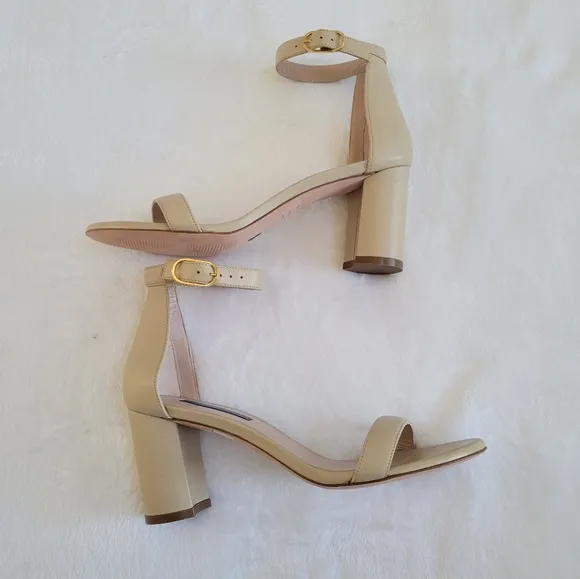 Stuart Weitzman Nearly Nude Ankle Strap Block Heel Dress Sandals