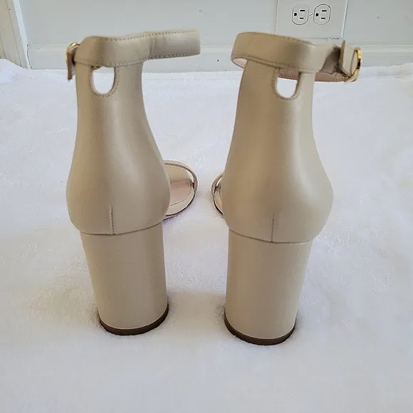 Stuart Weitzman Nearly Nude Ankle Strap Block Heel Dress Sandals