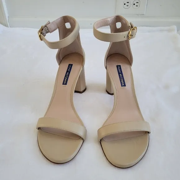 Stuart Weitzman Nearly Nude Ankle Strap Block Heel Dress Sandals