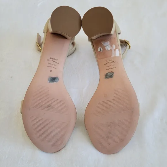 Stuart Weitzman Nearly Nude Ankle Strap Block Heel Dress Sandals