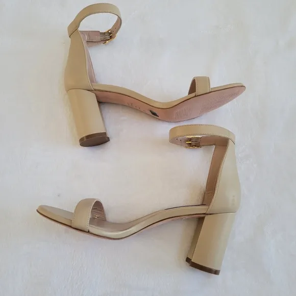 Stuart Weitzman Nearly Nude Ankle Strap Block Heel Dress Sandals