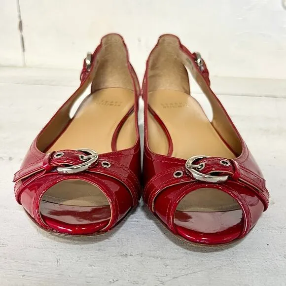 Stuart Weitzman Patent Leather Slip On Peep Toe Cutout Flat Red Women's Size 8 M