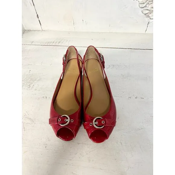 Stuart Weitzman Patent Leather Slip On Peep Toe Cutout Flat Red Women's Size 8 M