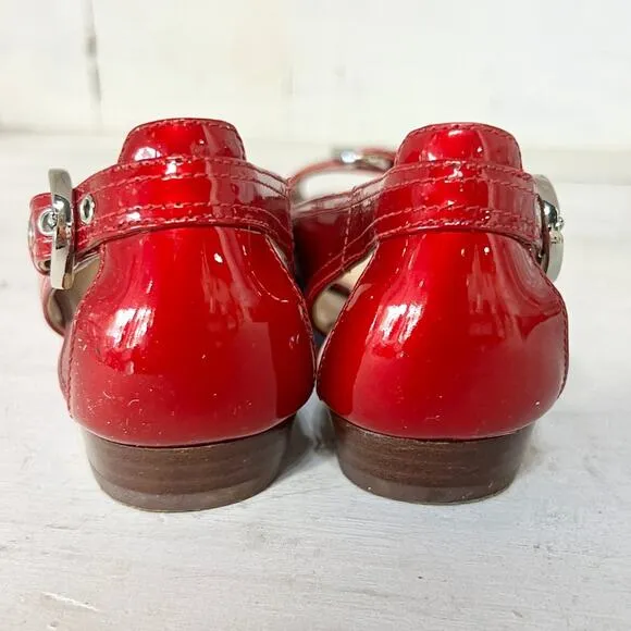 Stuart Weitzman Patent Leather Slip On Peep Toe Cutout Flat Red Women's Size 8 M