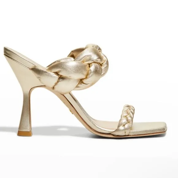 STUART WEITZMAN Playa SQUARE MetallicLEATHER Braided Slide Sandals 7.5