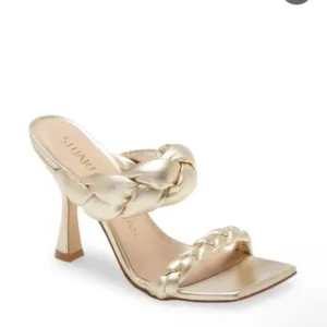 STUART WEITZMAN Playa SQUARE MetallicLEATHER Braided Slide Sandals 7.5