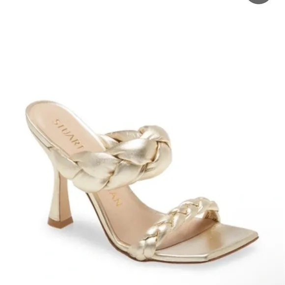 STUART WEITZMAN Playa SQUARE MetallicLEATHER Braided Slide Sandals 7.5