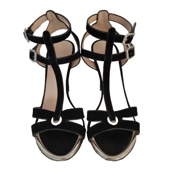 Stuart Weitzman PW35794 Women's Heels Sandals in Black Suede Size 8M Spain