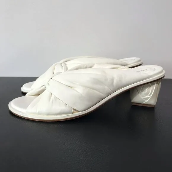 Stuart Weitzman Sculptural 3D Rose Low Kitten Block Heel Mule Sandals Wedding
