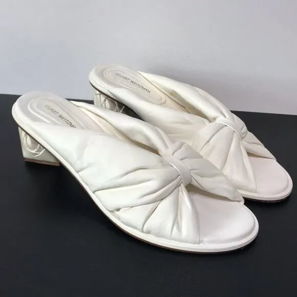 Stuart Weitzman Sculptural 3D Rose Low Kitten Block Heel Mule Sandals Wedding
