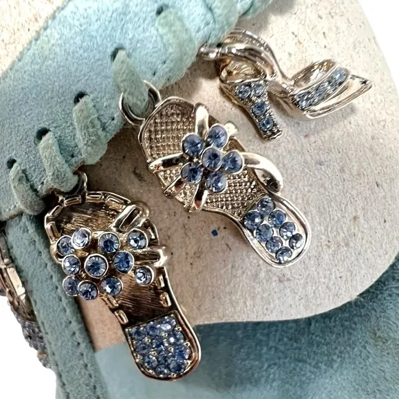 Stuart Weitzman shoe charm trimmed light blue suede sandals