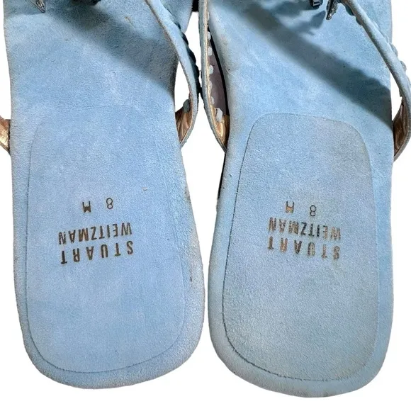 Stuart Weitzman shoe charm trimmed light blue suede sandals