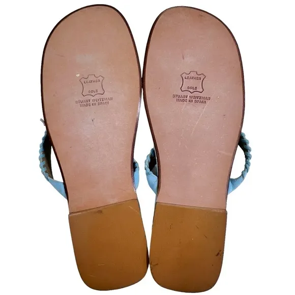 Stuart Weitzman shoe charm trimmed light blue suede sandals