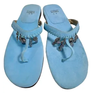 Stuart Weitzman shoe charm trimmed light blue suede sandals