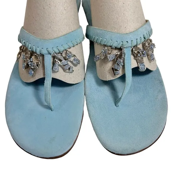 Stuart Weitzman shoe charm trimmed light blue suede sandals