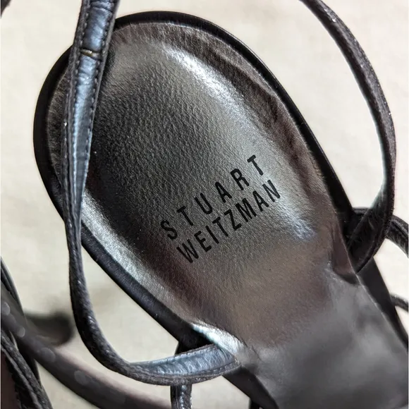 Stuart Weitzman sparkly black strappy heeled sandals 7.5