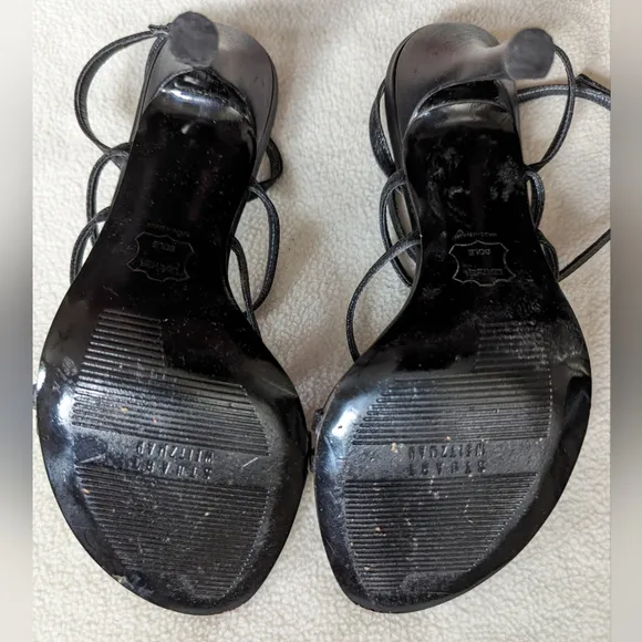 Stuart Weitzman sparkly black strappy heeled sandals 7.5