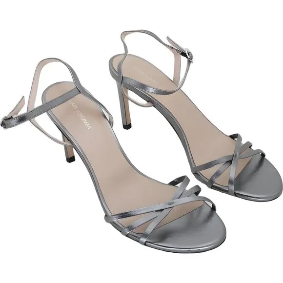 Stuart Weitzman Starla Gunmetal Ankle Strap Sandals Size 10