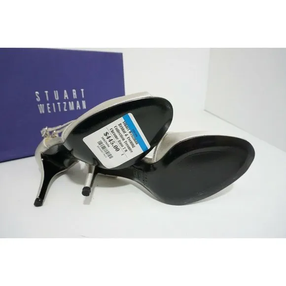Stuart Weitzman Teeontee Wedding Ankle Strap High Heel Sandals Raso Silver US 7