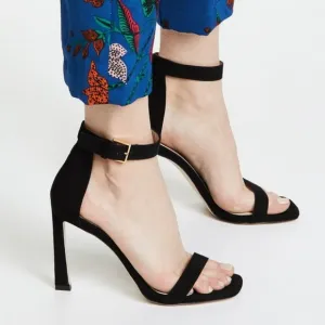 Stuart Weitzman The 100square Sandal In Black Silk Satin