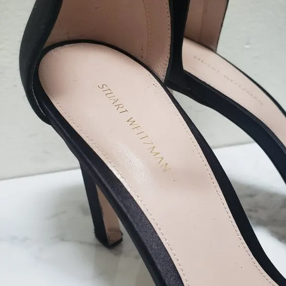 Stuart Weitzman The 100square Sandal In Black Silk Satin