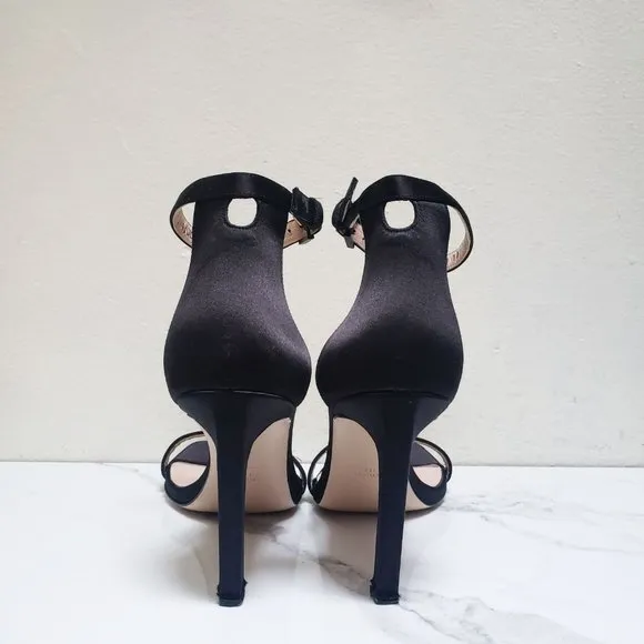 Stuart Weitzman The 100square Sandal In Black Silk Satin