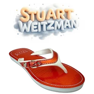 Stuart Weitzman Thong Sandels Orange-White Womens Size 6 Medium