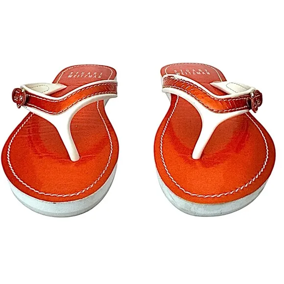 Stuart Weitzman Thong Sandels Orange-White Womens Size 6 Medium