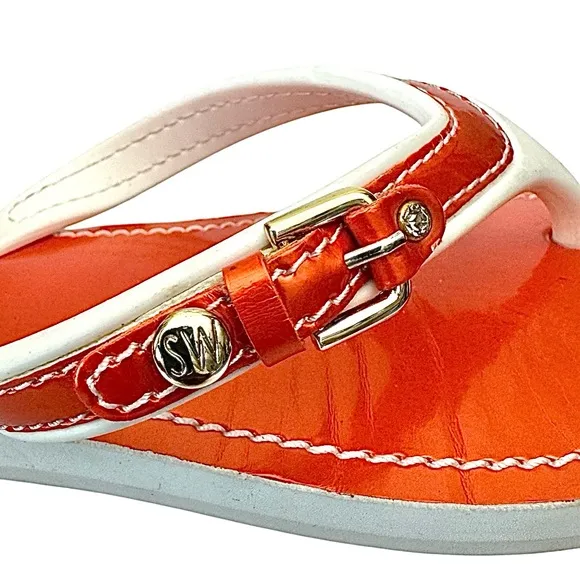 Stuart Weitzman Thong Sandels Orange-White Womens Size 6 Medium