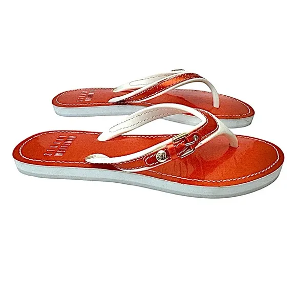 Stuart Weitzman Thong Sandels Orange-White Womens Size 6 Medium