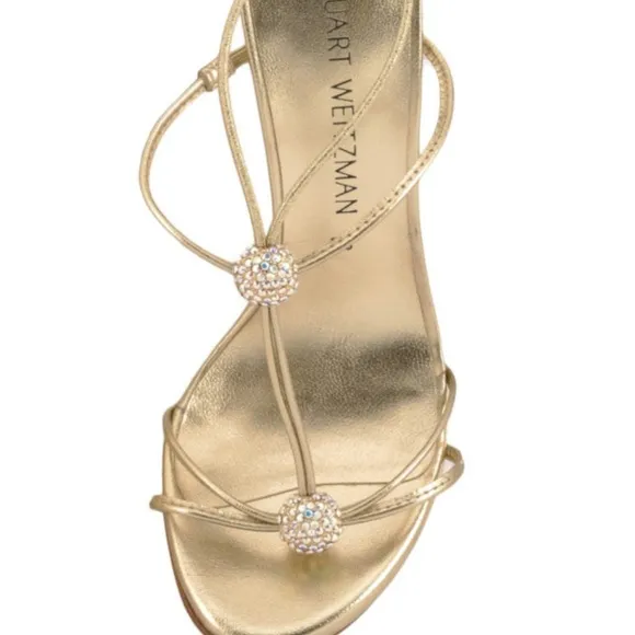 Stuart Weitzman Trixie embellished gold leather sandals size 9.5