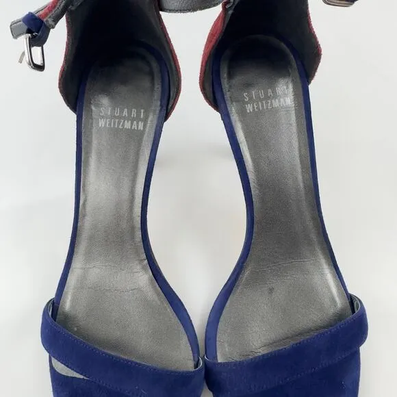 Stuart Weitzman two-tone navy blue/red suede Heeled Women Sandals – Size 6.5