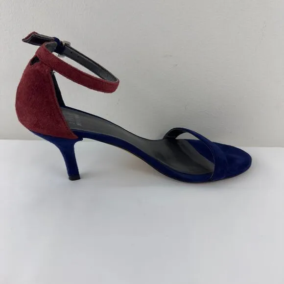 Stuart Weitzman two-tone navy blue/red suede Heeled Women Sandals – Size 6.5