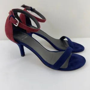 Stuart Weitzman two-tone navy blue/red suede Heeled Women Sandals – Size 6.5