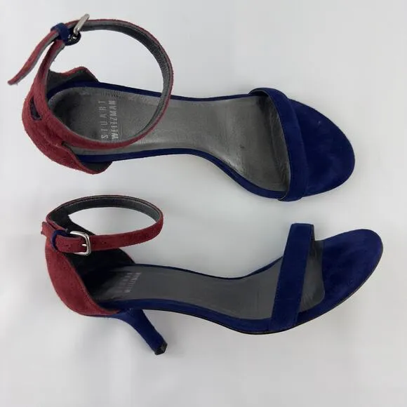 Stuart Weitzman two-tone navy blue/red suede Heeled Women Sandals – Size 6.5