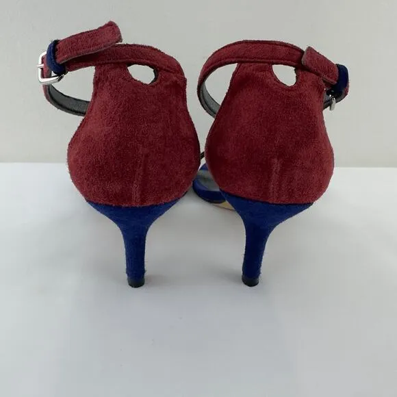 Stuart Weitzman two-tone navy blue/red suede Heeled Women Sandals – Size 6.5