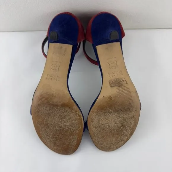 Stuart Weitzman two-tone navy blue/red suede Heeled Women Sandals – Size 6.5