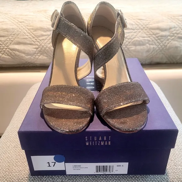Stuart Weitzman Wedges Lineone Pyrite Nocturne 8.5 women comfortable sparkle EUC